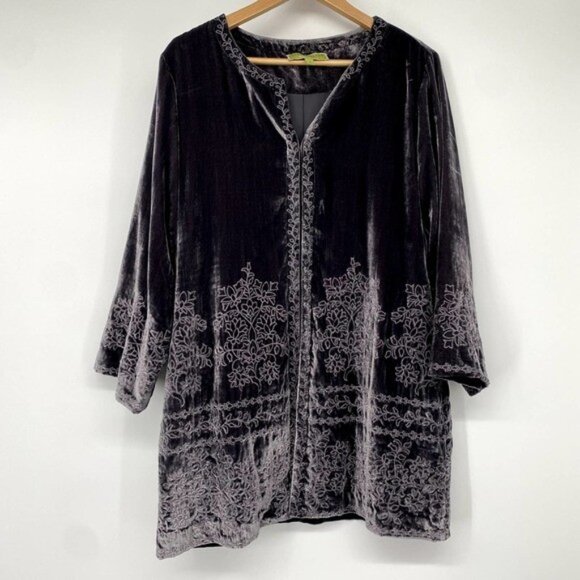 Sigrid Olsen Signature Gray Floral Embroidered Velvet Jacket Women's Sz M - Picture 12 of 12